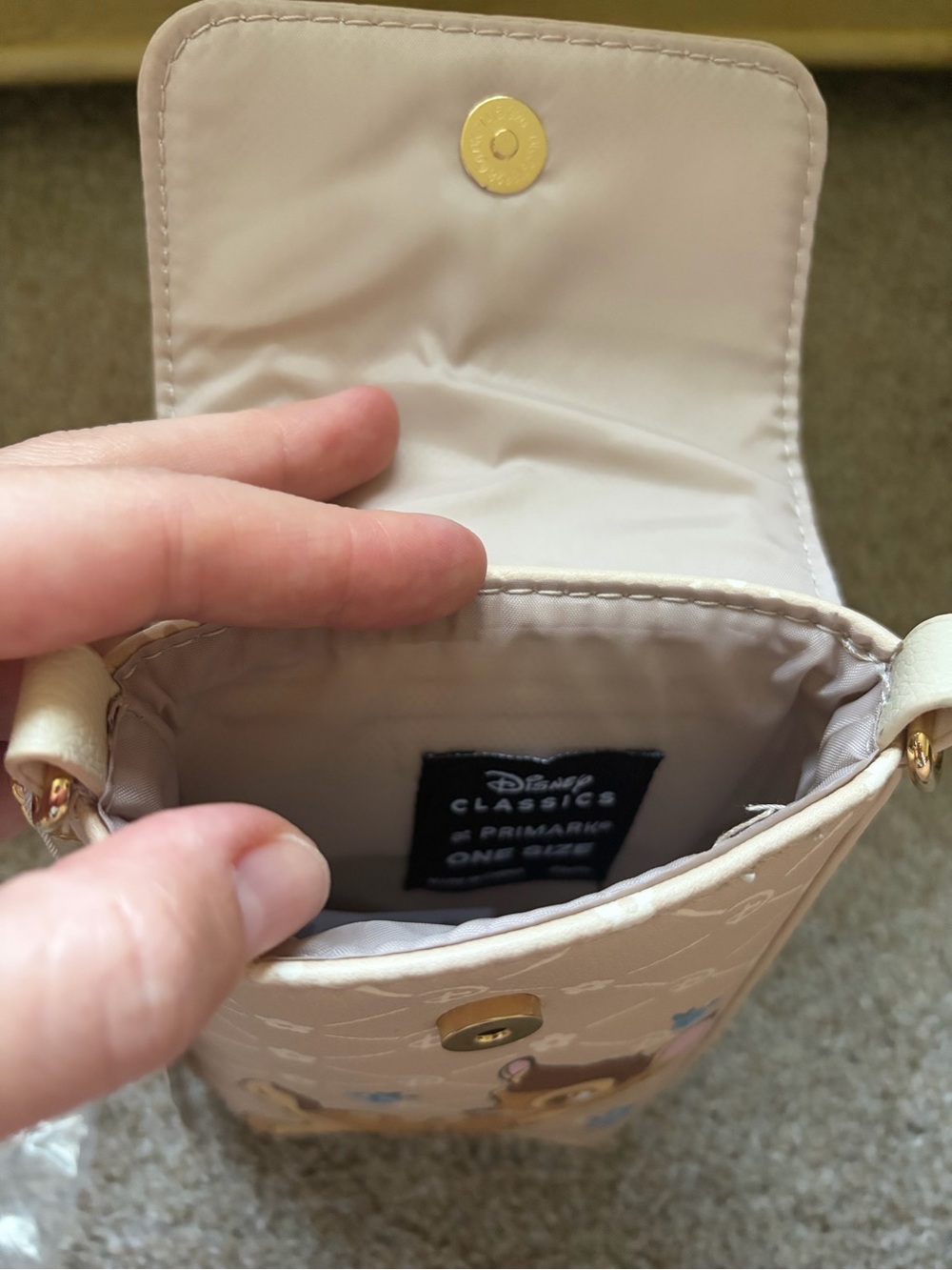 Disney Bambi Beige Crossbody Phone Pouch with Gold Hardware - Picture 3 of 3